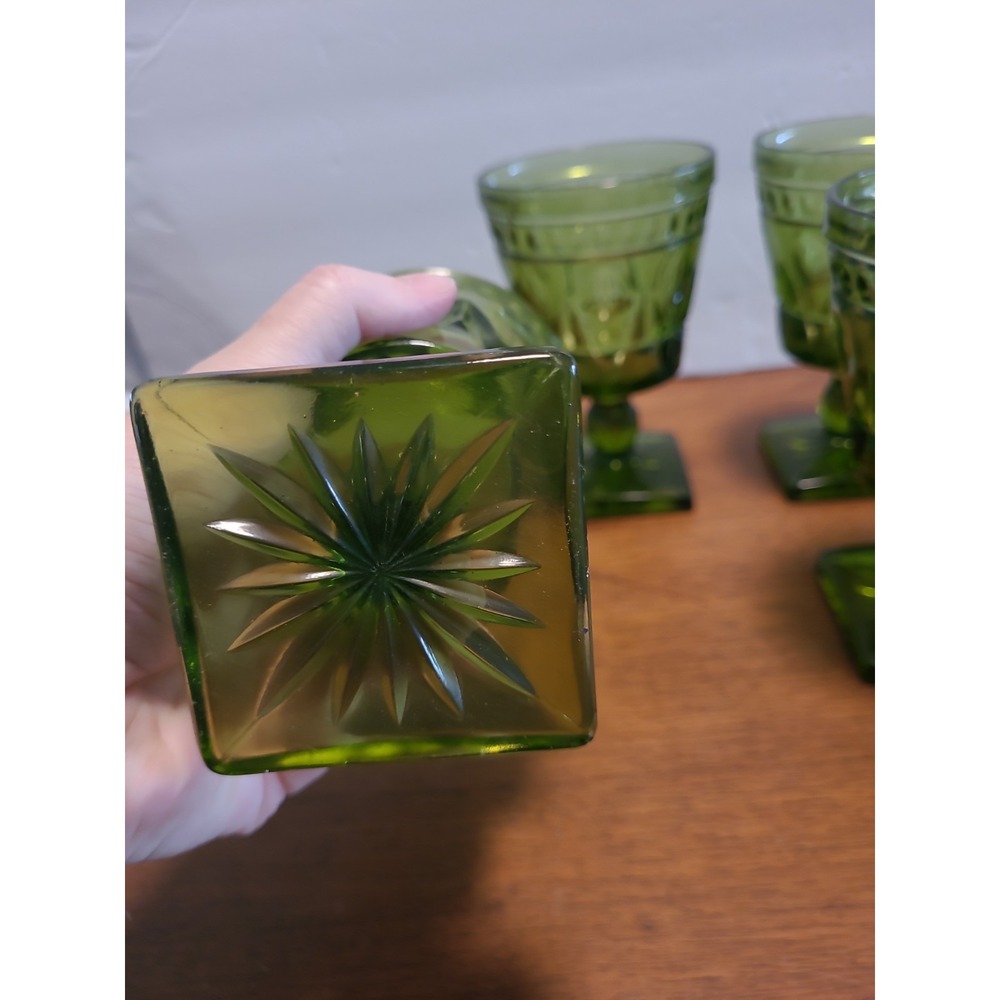 Vintage Indiana Green Colony Park Lane Glass Square Bottom Goblet Set Of 4 - Picture 3 of 6